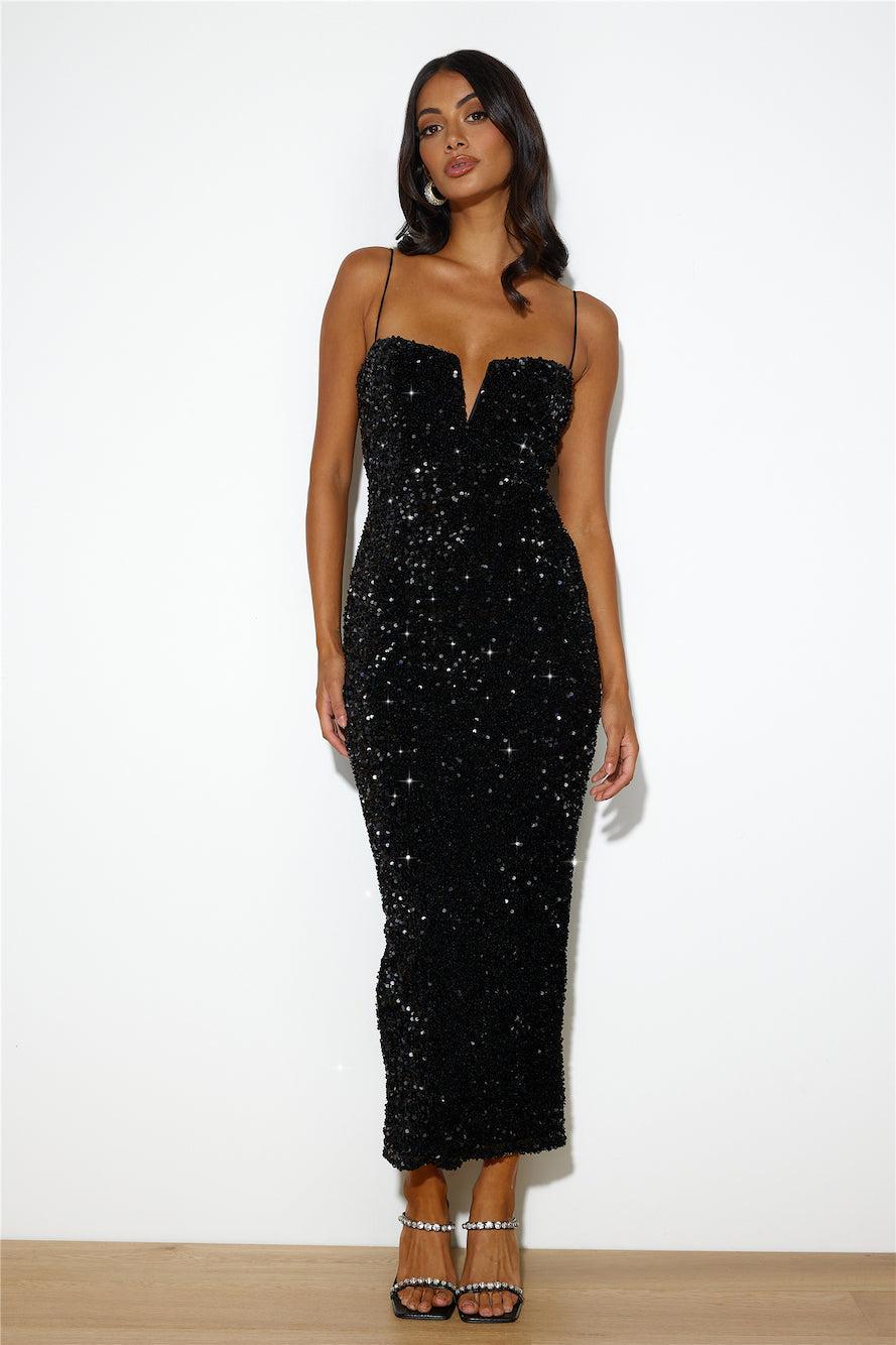 Party Mood Sequin Maxi Dress Black Product Image