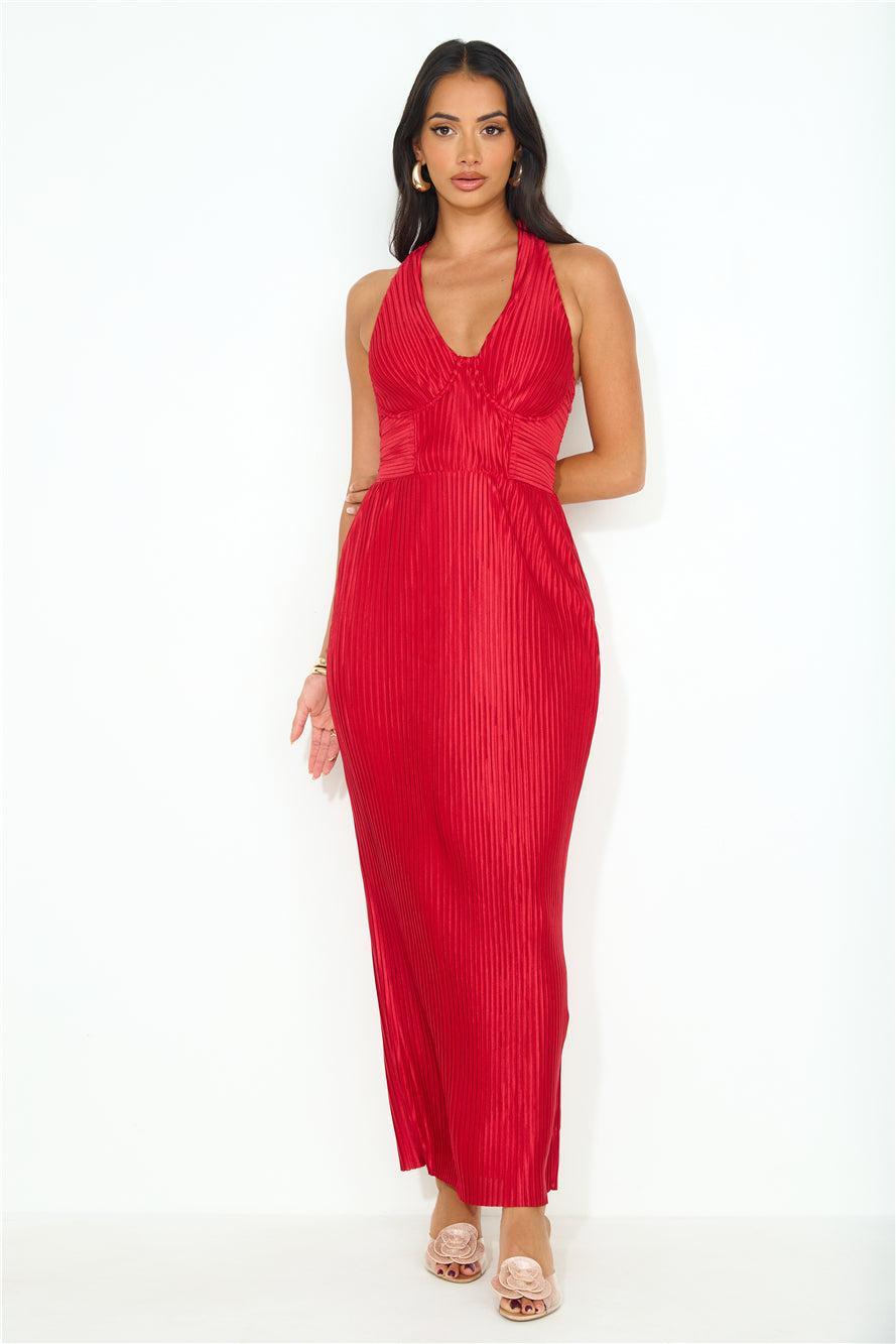 Special Events Pleated Halter Maxi Dress Red product image