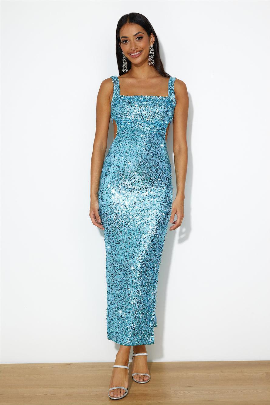 Bright Glimmer Sequin Midi Dress Blue Product Image