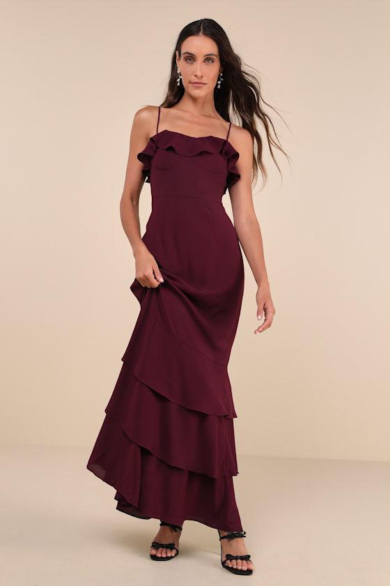 Lively Evenings Plum Purple Sleeveless Tiered Maxi Dress Product Image