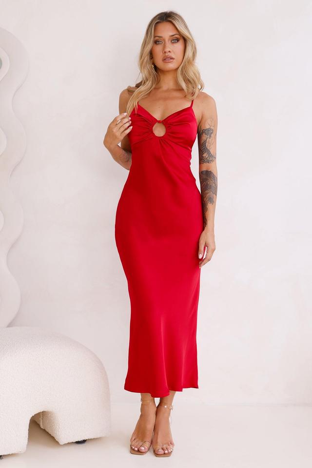 Style Compass Satin Midi Dress Red Product Image