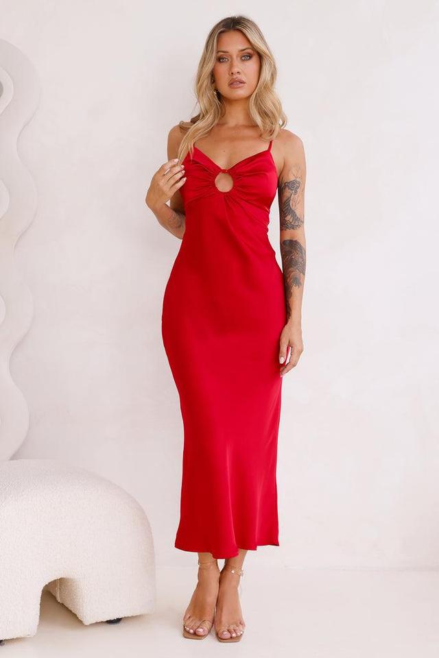 Style Compass Satin Midi Dress Red Product Image