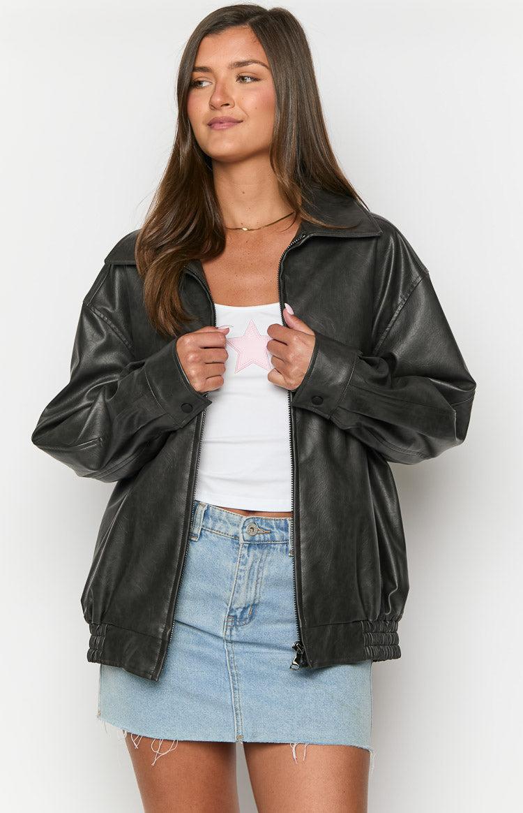 Abbi PU Vintage Black Bomber Jacket Product Image