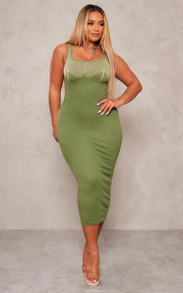 Shape Khaki Snatched Rib Contrast Midi Dress Product Image