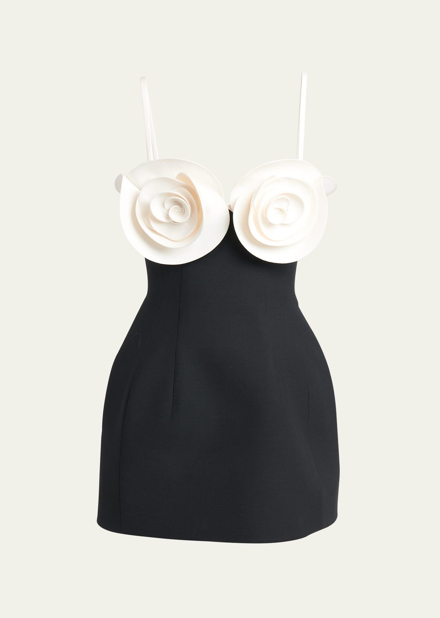 Valentino Garavani - Floral-Detailed Wool-Blend Mini Dress - Black/whiteModa Operandi Product Image