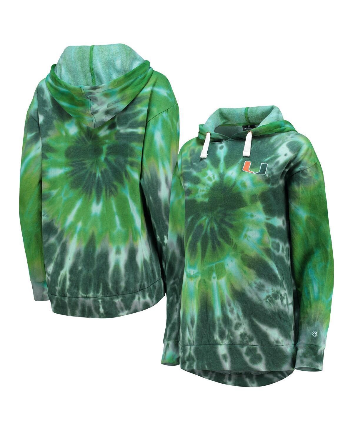 Womens Colosseum Miami Hurricanes Slow Ride Spiral Tie-Dye Oversized Pullover Hoodie Product Image