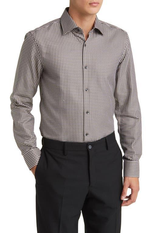 Boss Hank Slim Fit Houndstooth Dress Shirt In Med Beige/black Product Image