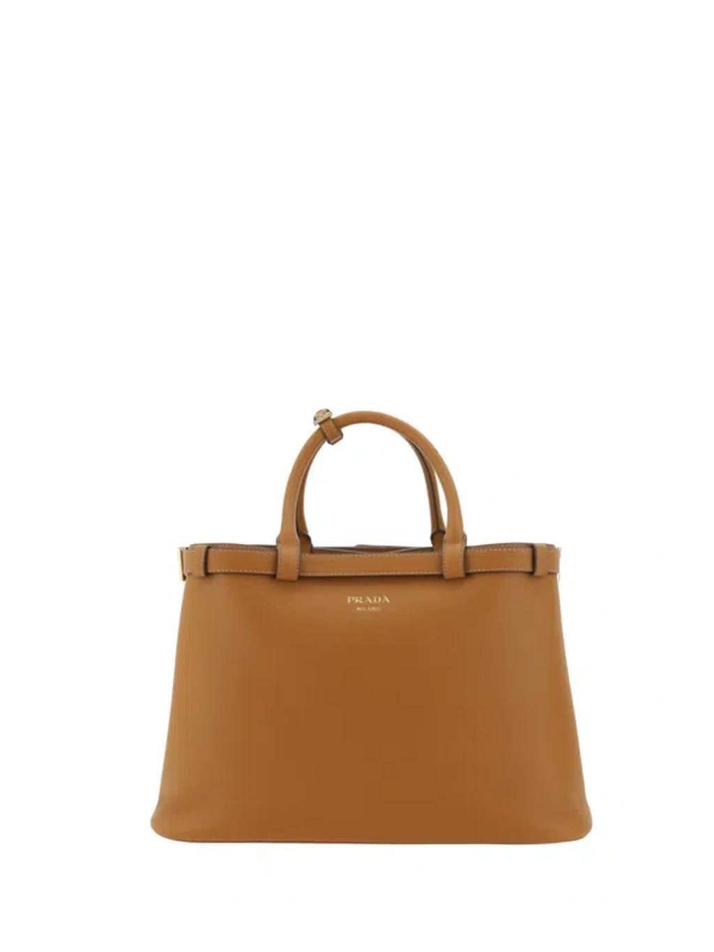 PRADA Caramel Leather Medium  Buckle Handbag In Multicolor product image