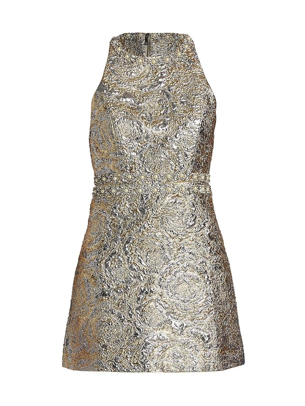 Alice + Olivia Dru Metallic Crinkle Brocade Minidress Product Image