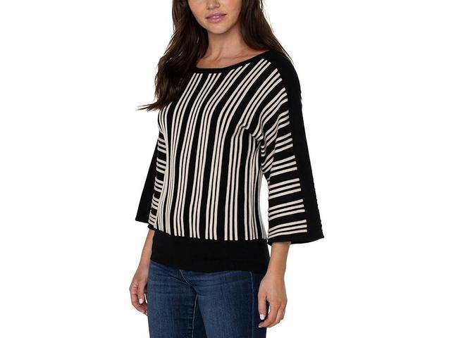 Liverpool Los Angeles 3/4 Length Dolman with Vertical Stripe Detail Ecru Stripe) Women's Sweater Product Image