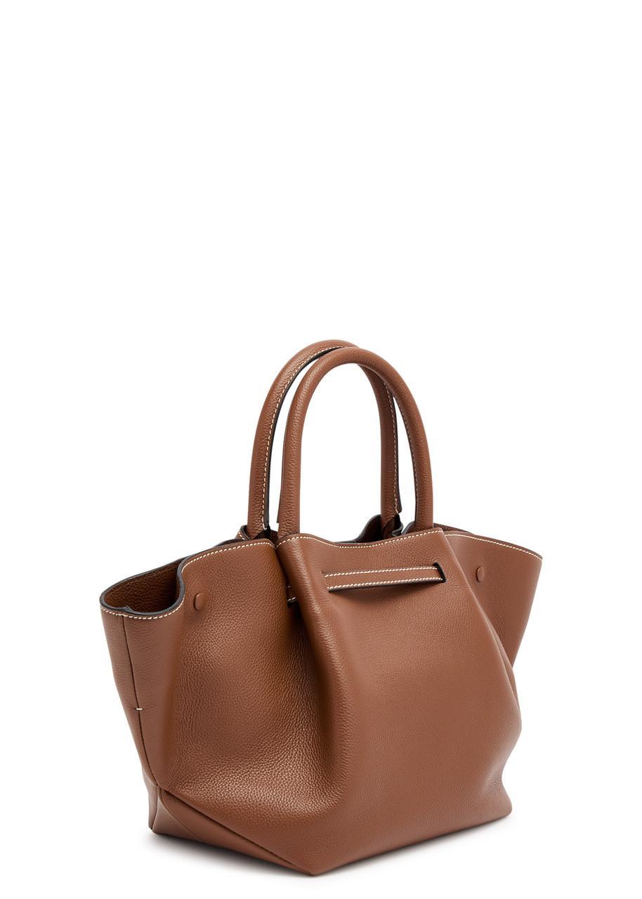 New York Medium Textured-leather Tote In Tan Product Image