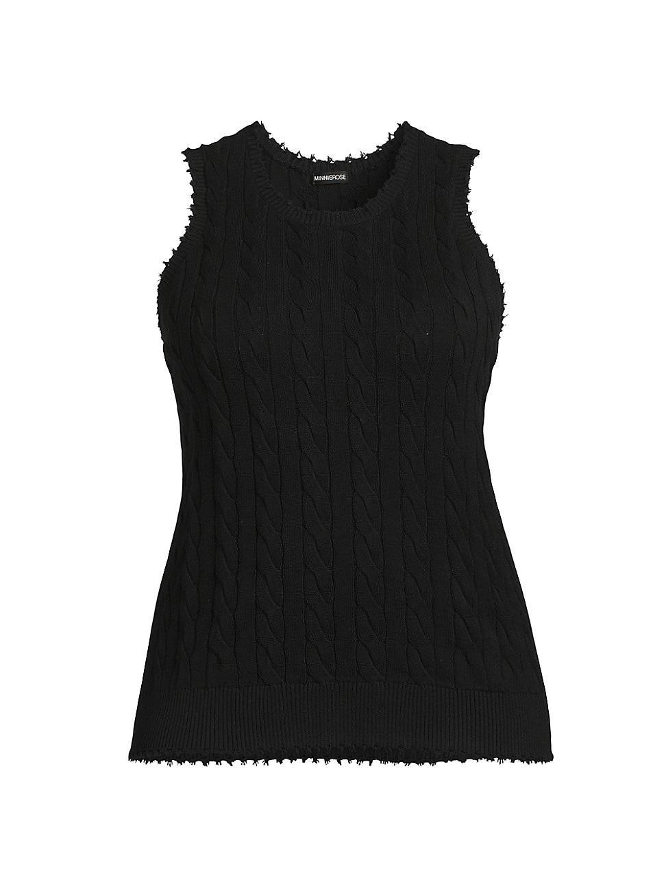 Womens Frayed Cable-Knit Sleeveless Top Product Image