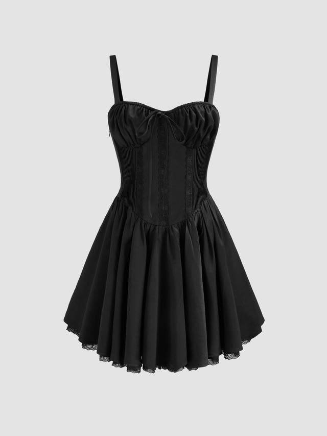 Solid Sweetheart Corset Lace Up Ruffle Mini Dress Product Image