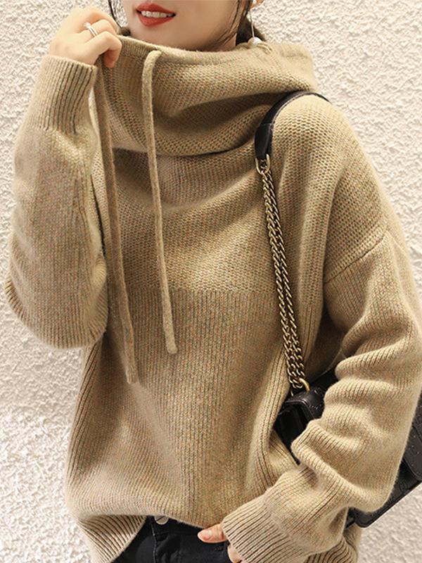 Casual Loose 3 Colors Hooded Long Sleeves Sweater Top Product Image