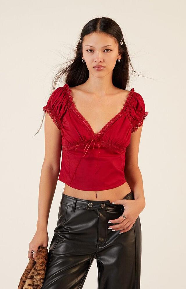 Women's Lace Trim Tie Front Top Product Image