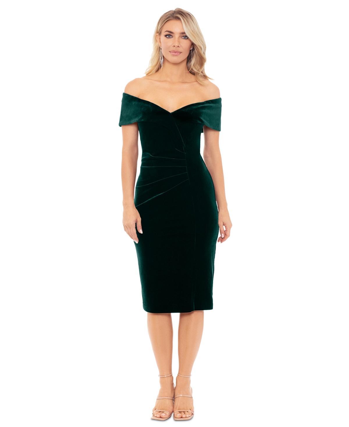 Xscape Womens Velvet Off-The-Shoulder Midi Dress Product Image