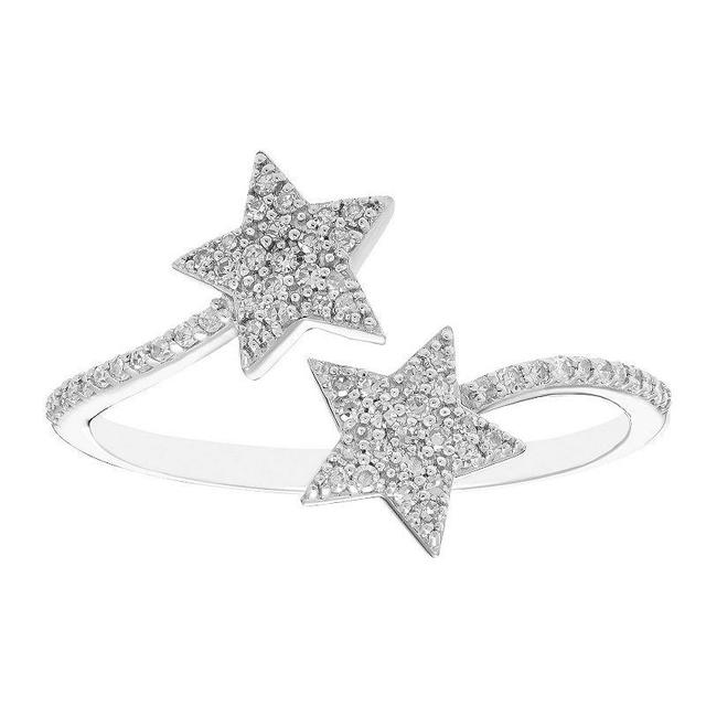 Sterling Silver 1/5 Carat T.W. Diamond Open Double Star Ring, Womens Product Image