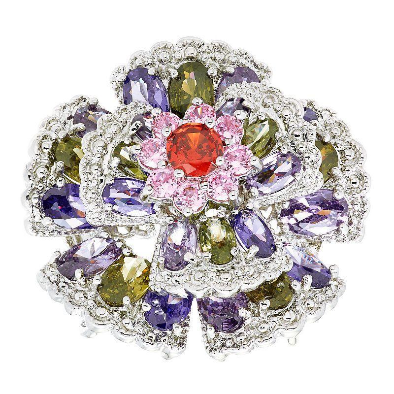 A&M Silver Tone Multicolor Cluster Ring, Womens White Product Image