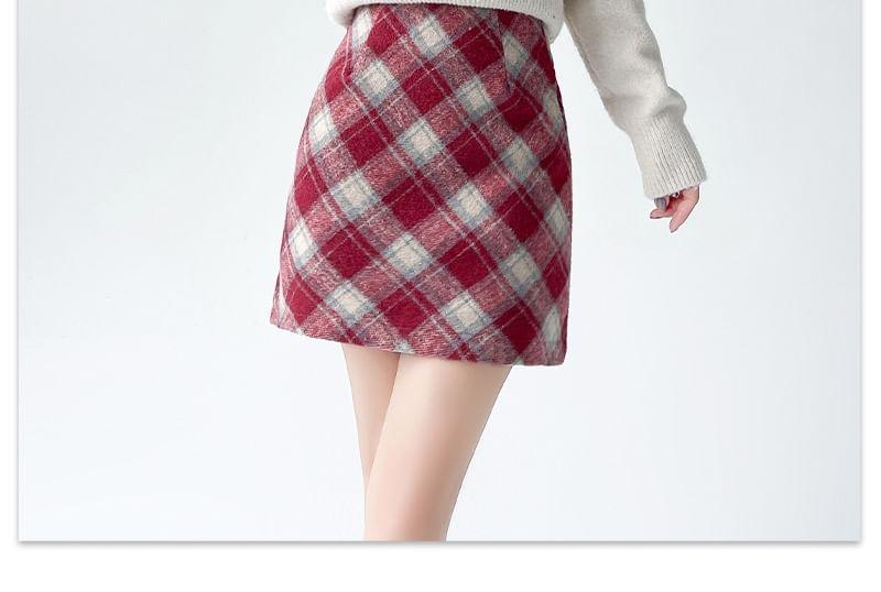 High Rise Plaid Mini A-Line Skirt Product Image