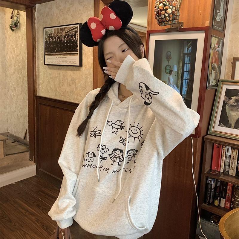 Cartoon Print Drawstring Hoodie Product Image