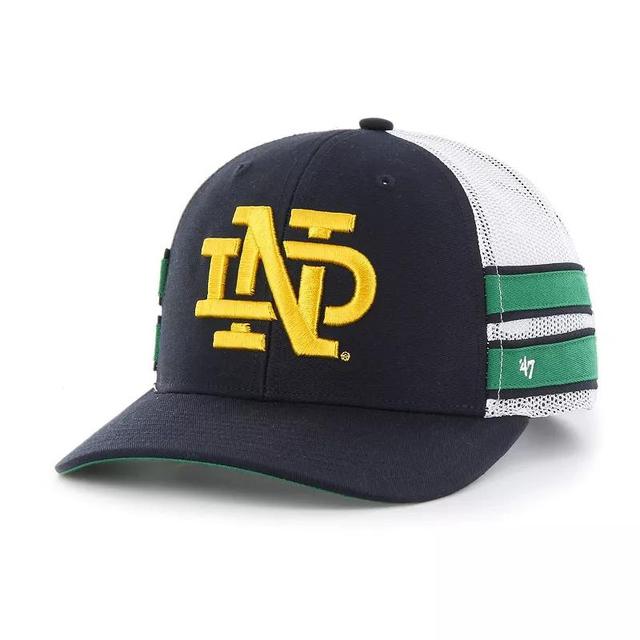 Mens 47 Brand Navy Distressed Notre Dame Fighting Irish Straight Eight Adjustable Trucker Hat Product Image