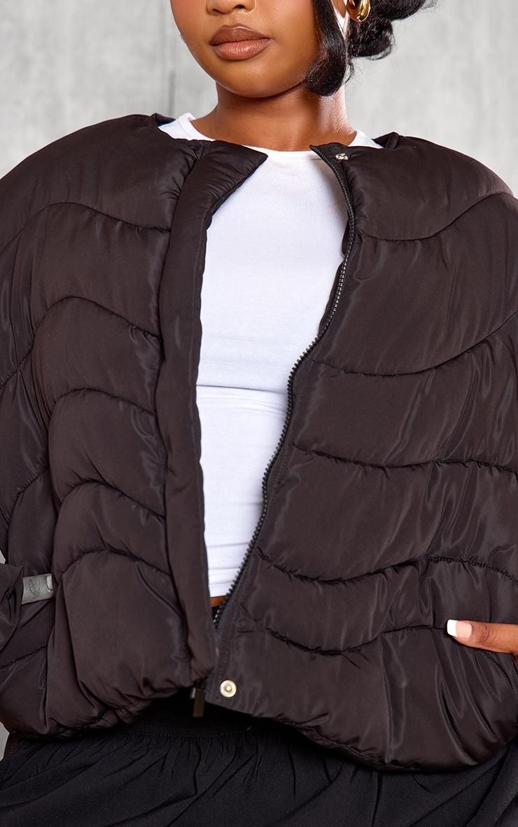 Plus Black Cropped Round Neck Puffer Jacket Product Image