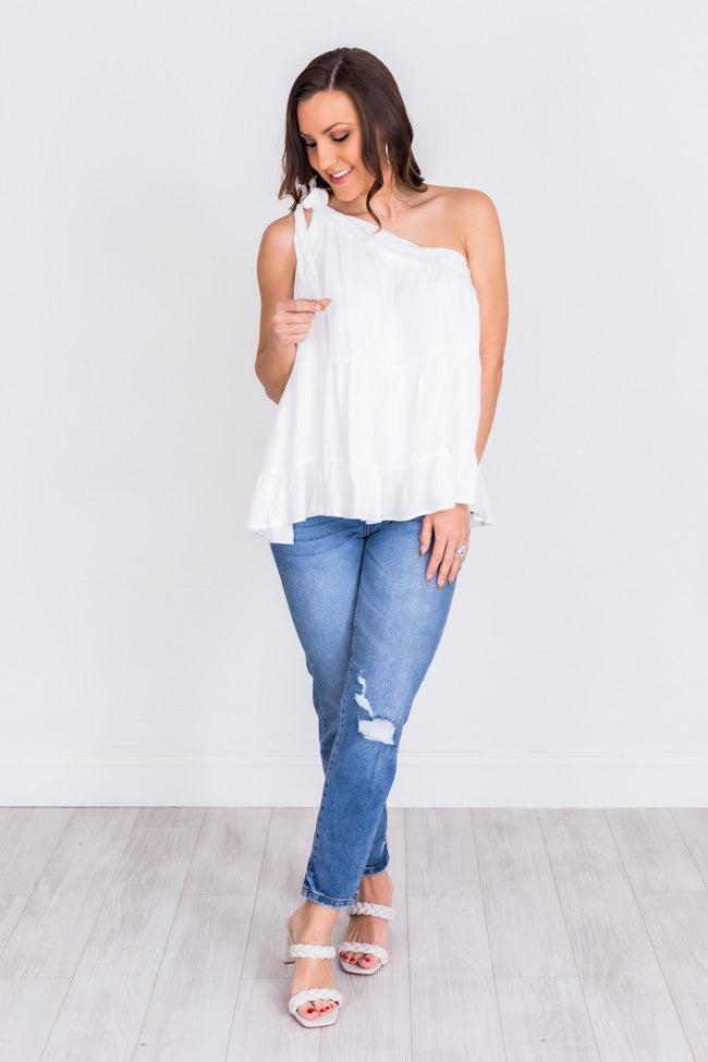 Whisked Away Ivory One Shoulder Tank FINAL SALE Product Image