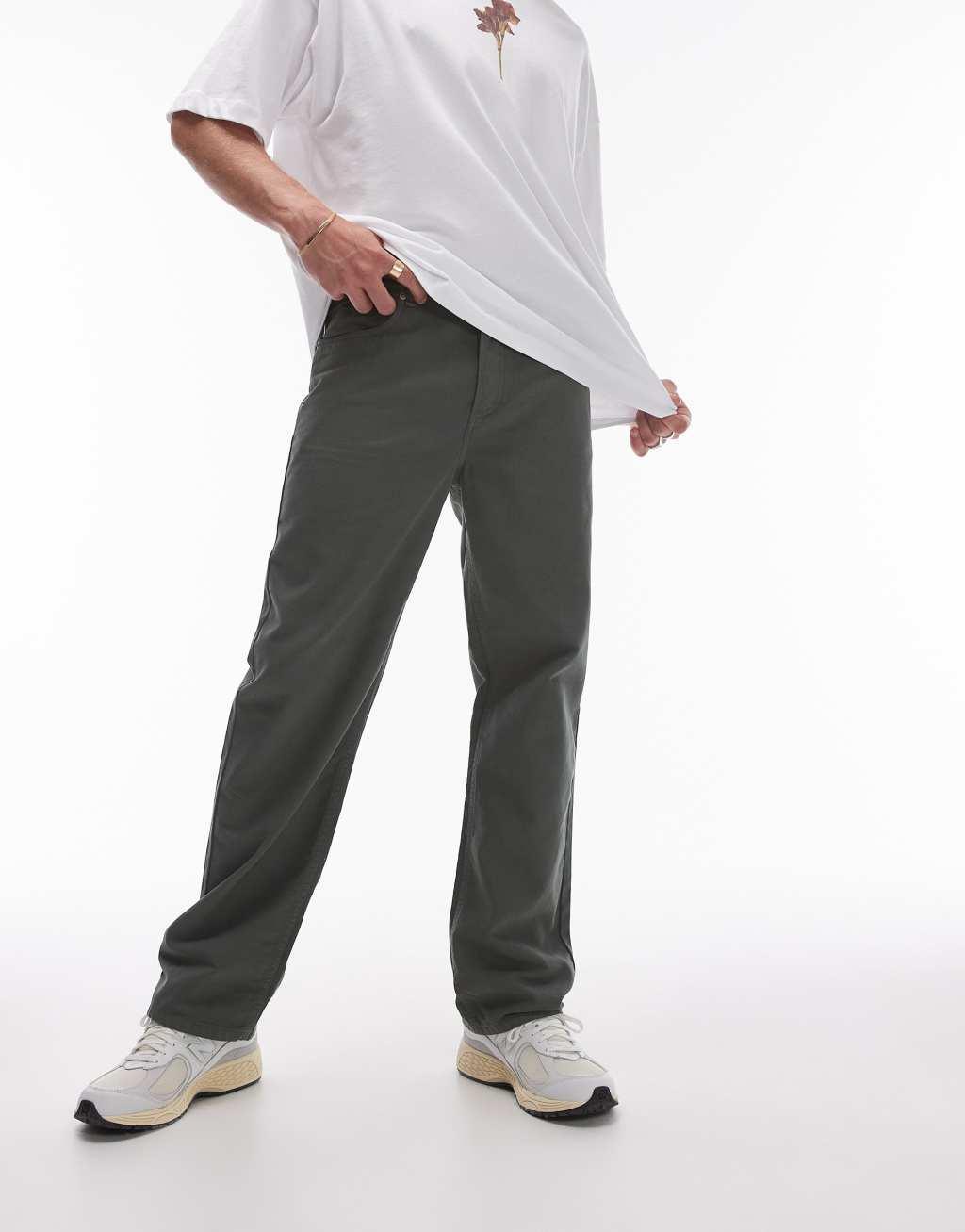 Topman loose pants in green Product Image