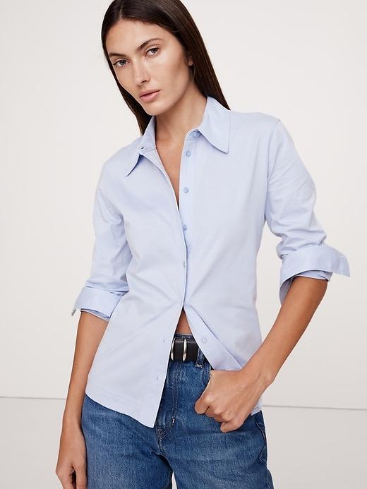 Silky Cotton Long-Sleeve Button-Down Shirt product image