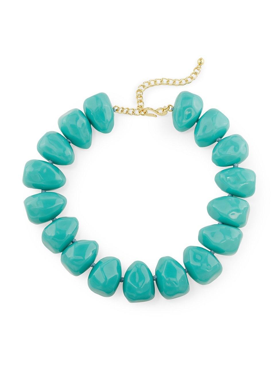 Womens Turquoise Pebble Hand-Knotted Resin Necklace Product Image