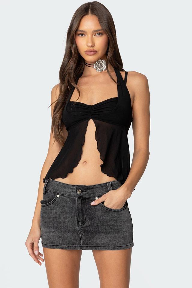 Mesh Split Front Bandeau Halter Top Product Image