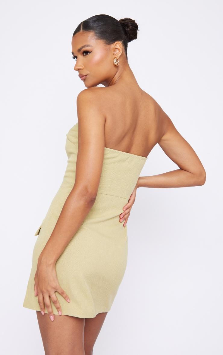 Sage Khaki Bandeau Button Pocket Detail Bodycon Dress Product Image