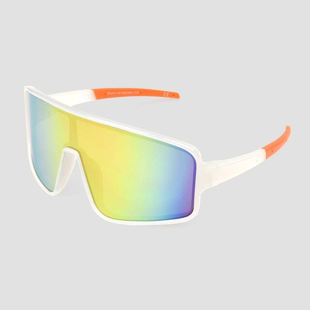 Men&#39;s Shield Sunglasses with Mirrored Lenses - All in Motion&#8482; White Product Image