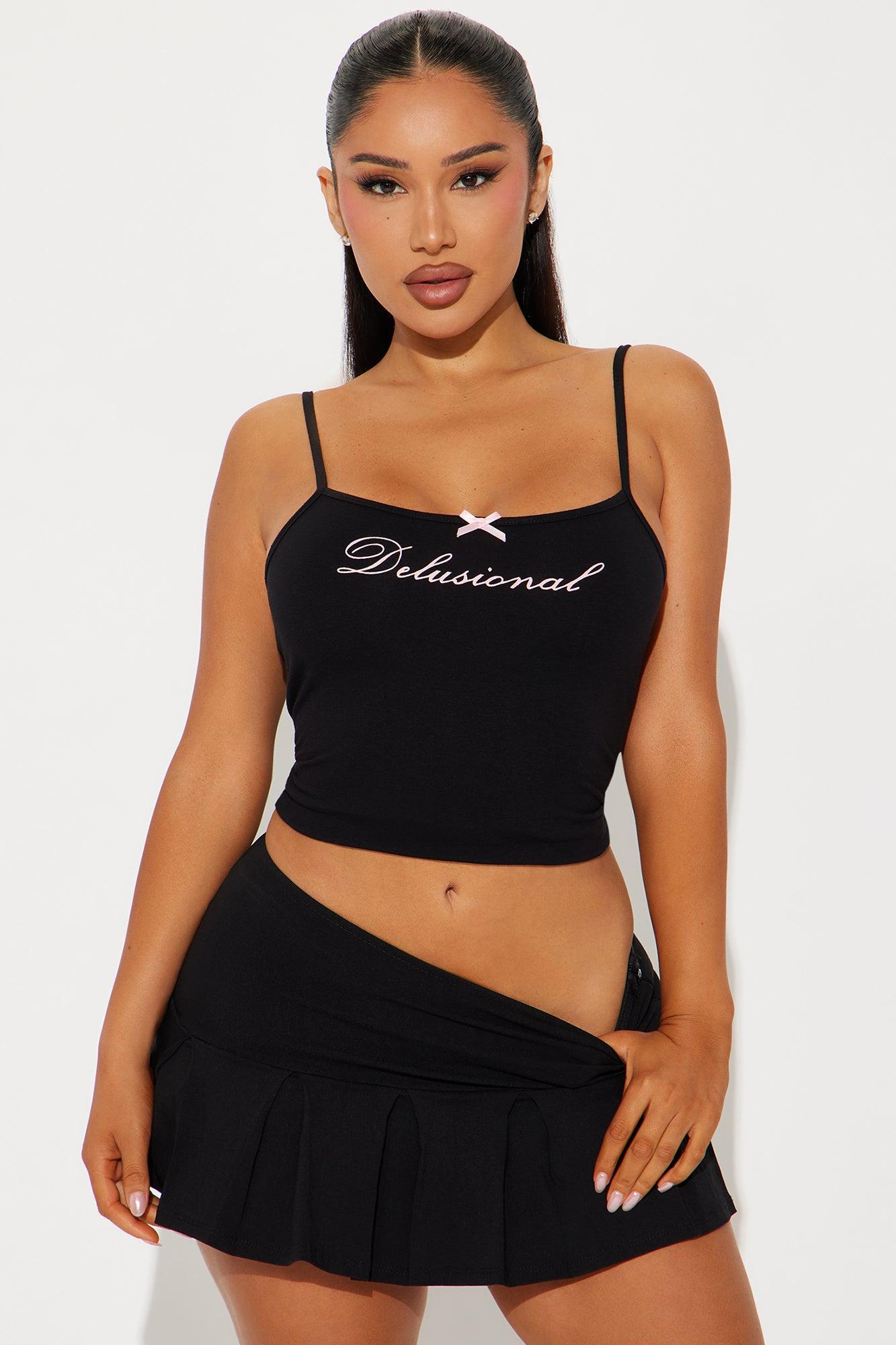 Delusional Bow Cami Top - Black/Pink Product Image