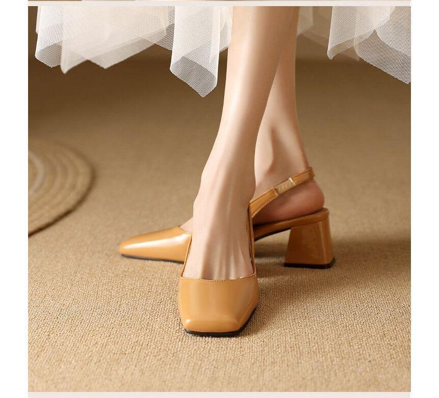 Square Toe Slingback Patent Block Heel Mules Product Image