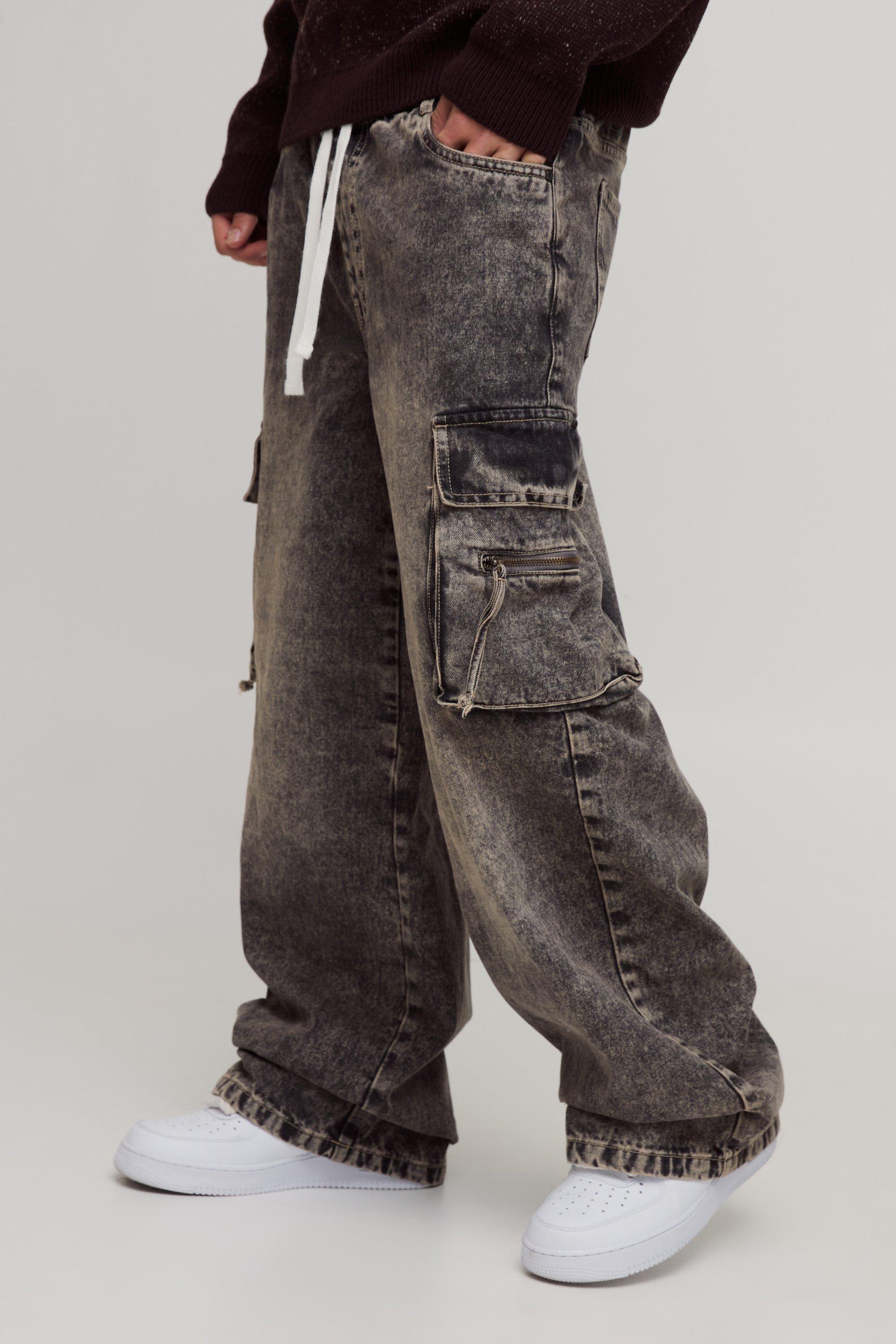 Baggy Rigid Cargo Washed Denim Jeans | boohooMAN USA Product Image