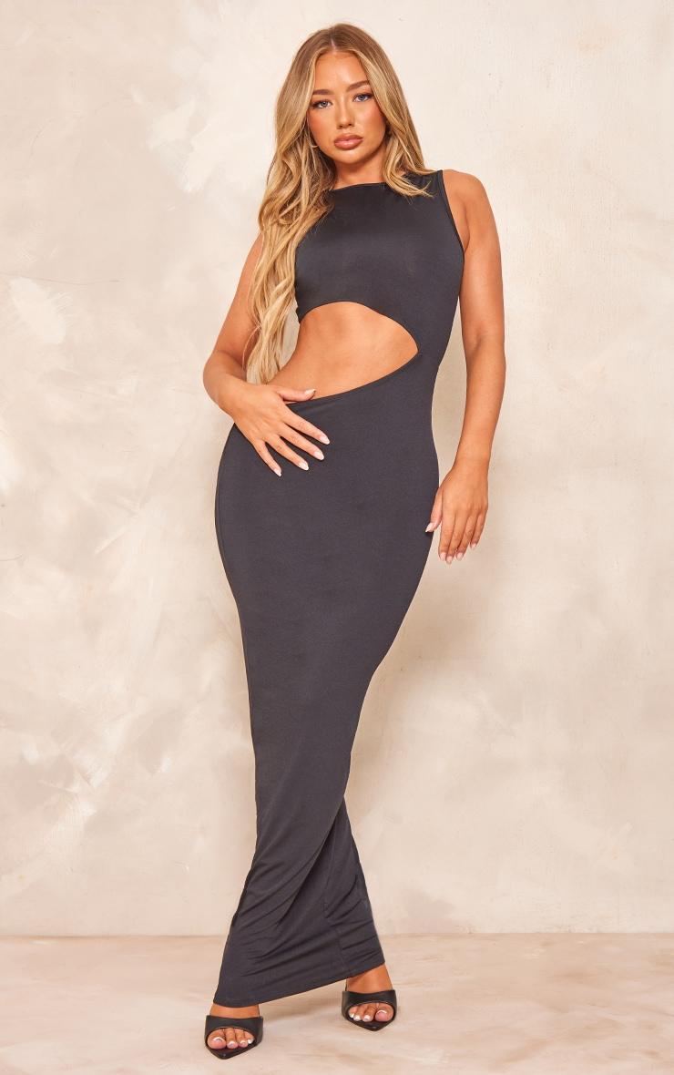 Black High Neck Racer Cut Out Bodycon Maxi Dress Product Image