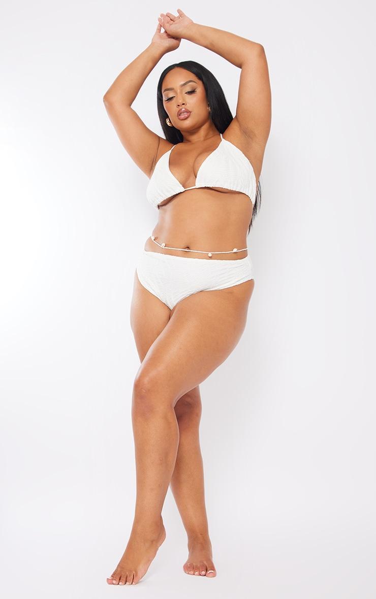 Plus White Textured High Waisted Bikini Bottoms Product Image