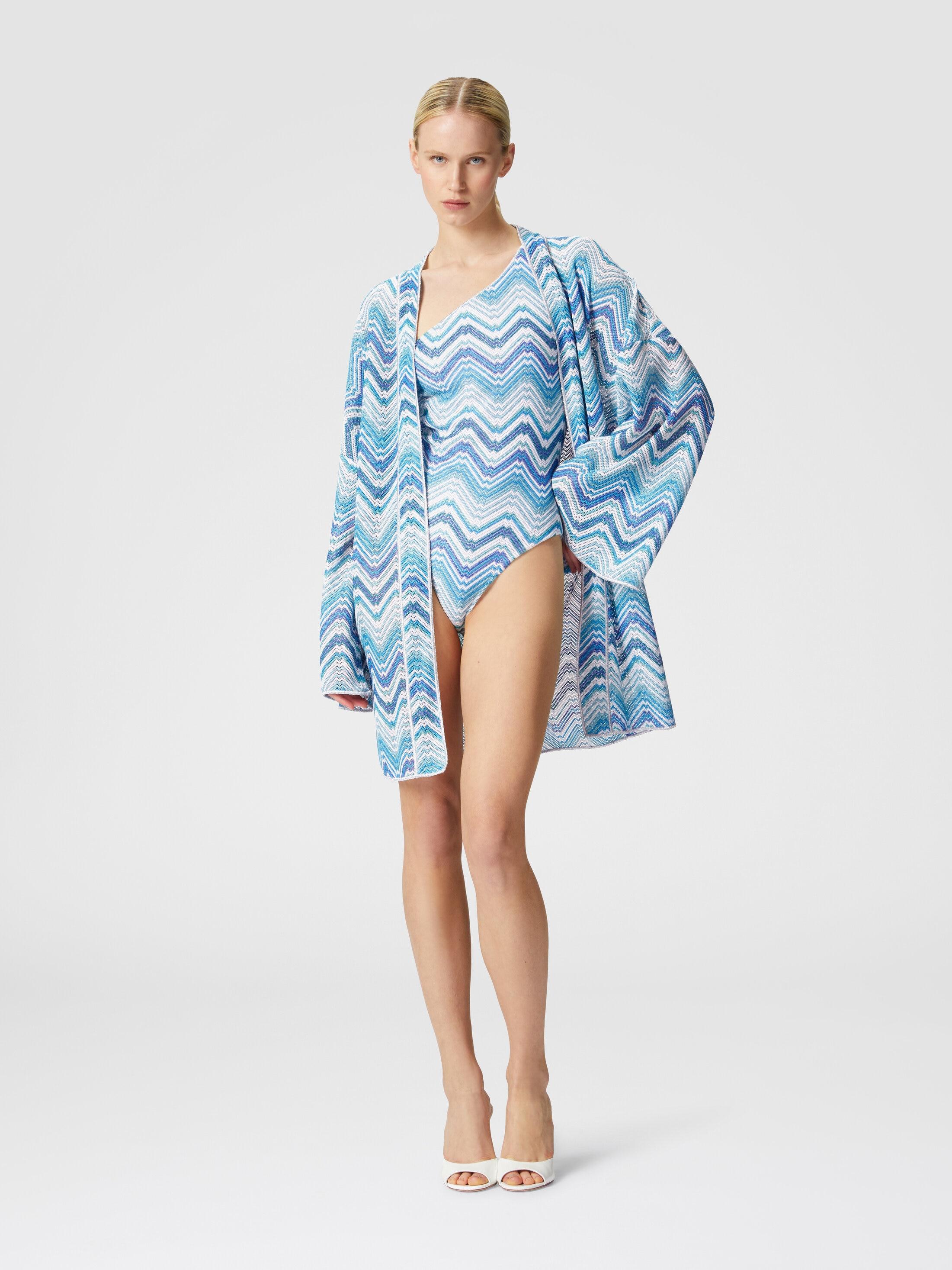 Short dressing gown cover-up in chevron crochet with lurex Product Image