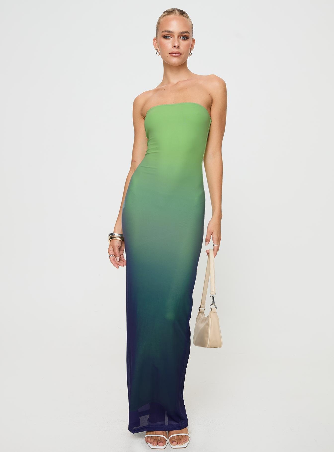 Stolen Love Strapless Maxi Dress Blue / Green Ombre Petite Product Image