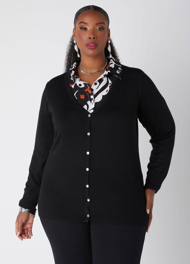 Plus Size Button Front V Neck Cardigan Ashley Stewart Product Image