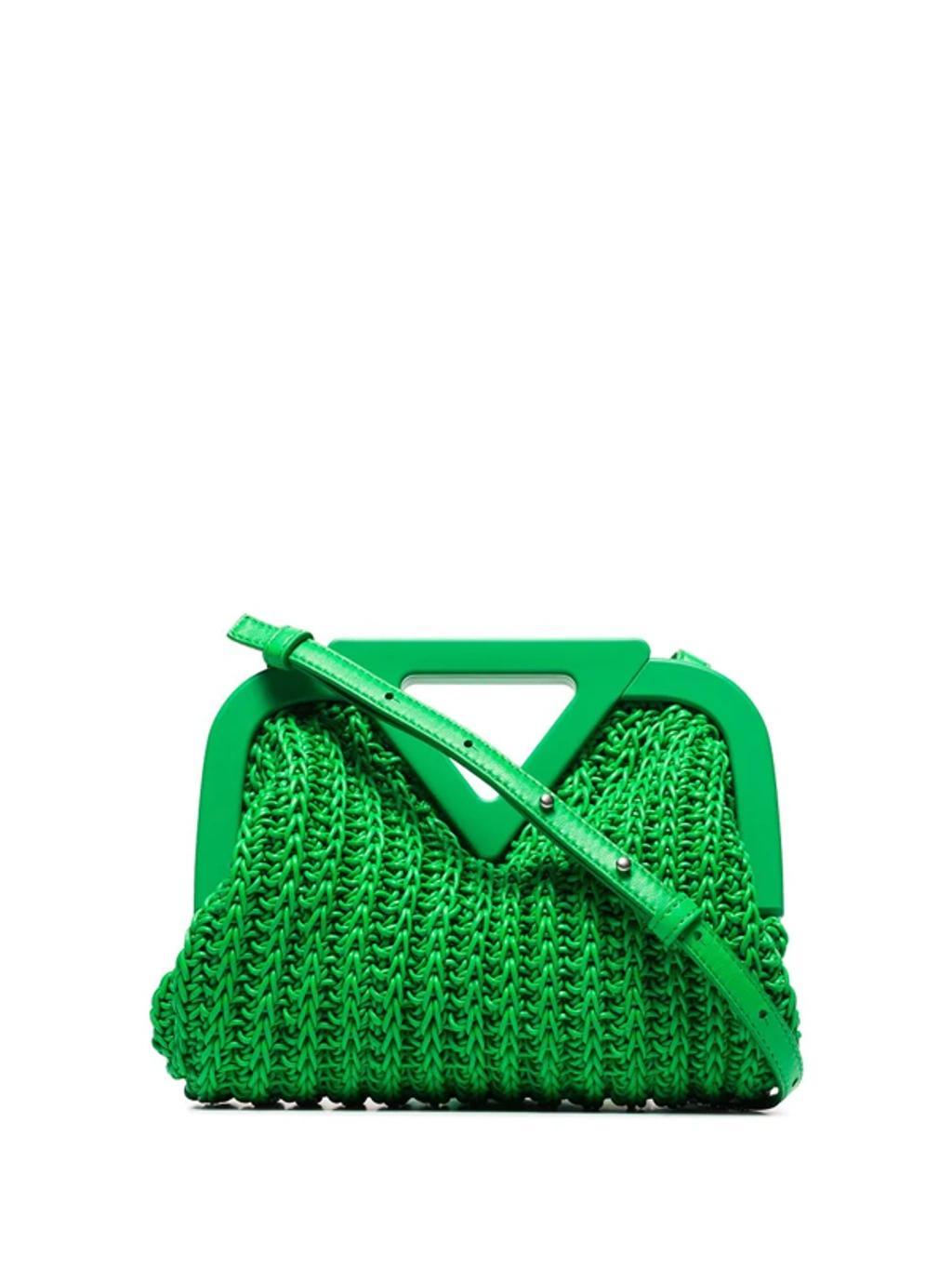 Green Point Small Crochet Leather Top Handle Bag Product Image