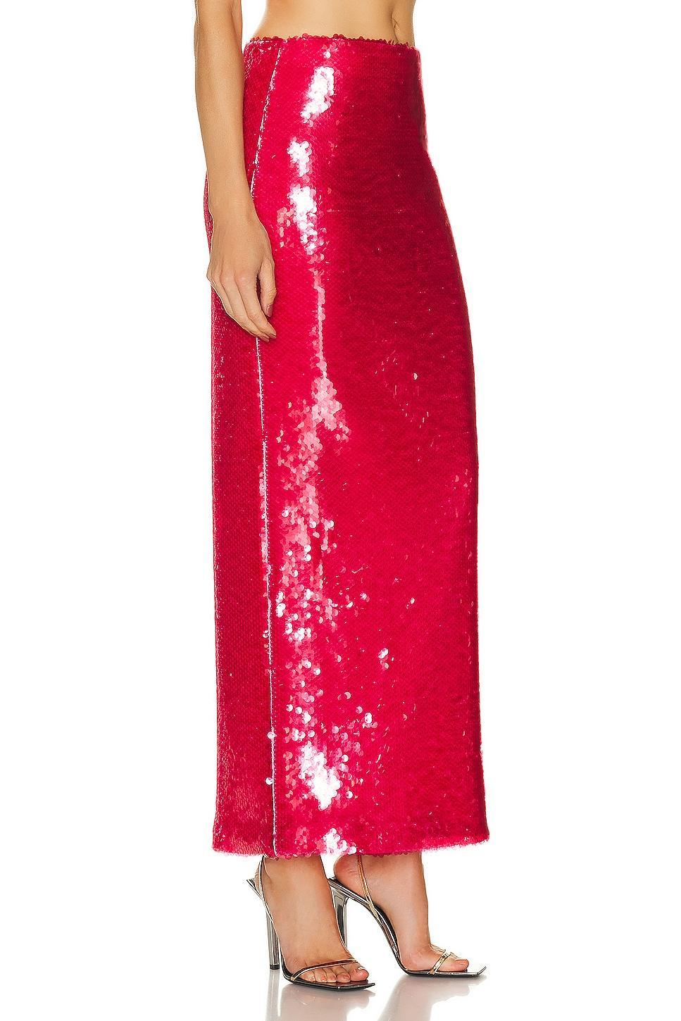 Lapointe Stretch Sequin Long Pencil Skirt in Red Product Image