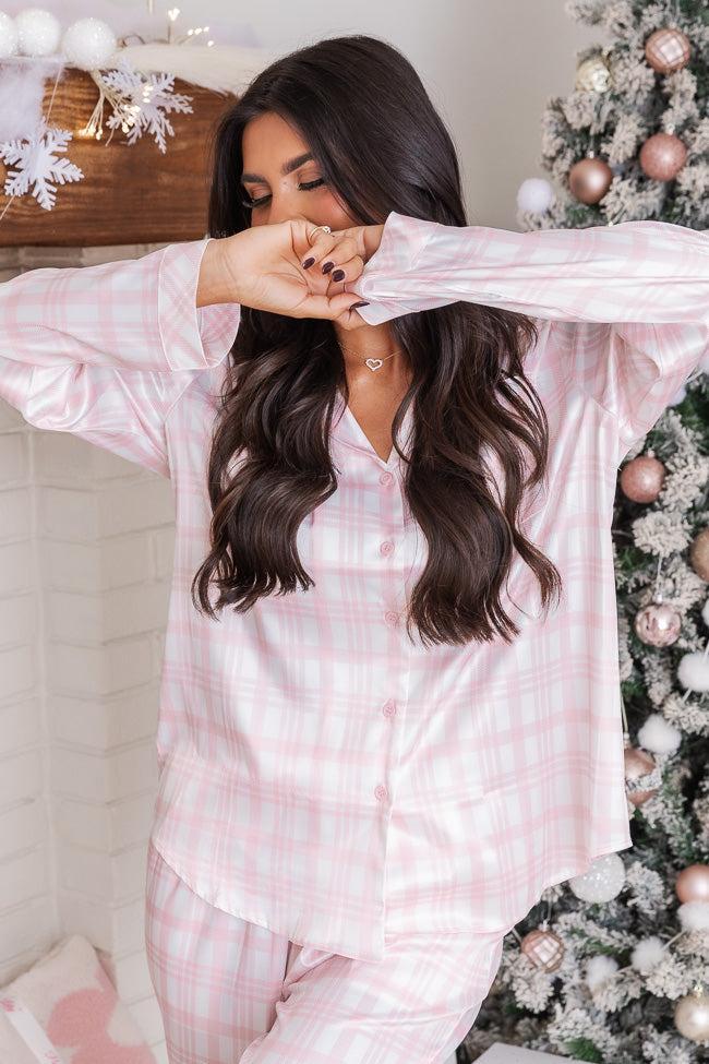 Best Wishes Pink Plaid Satin Pajama Top FINAL SALE Product Image