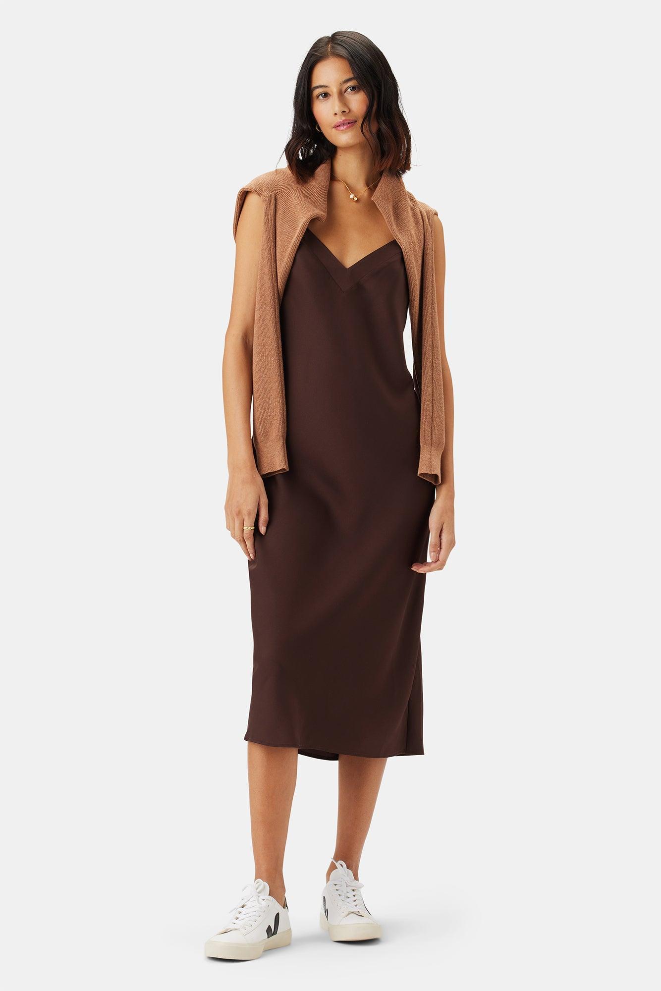 Briana Washable Silk Dress - Espresso Product Image