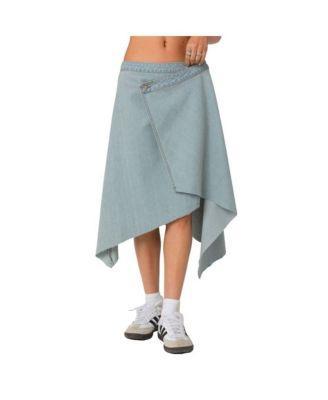 Women's Asymmetric wrapped denim midi skirt Product Image