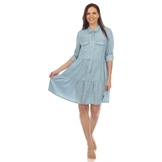 Women's Long Sleeve Tiered Midi Shirt Dress Female Product Image