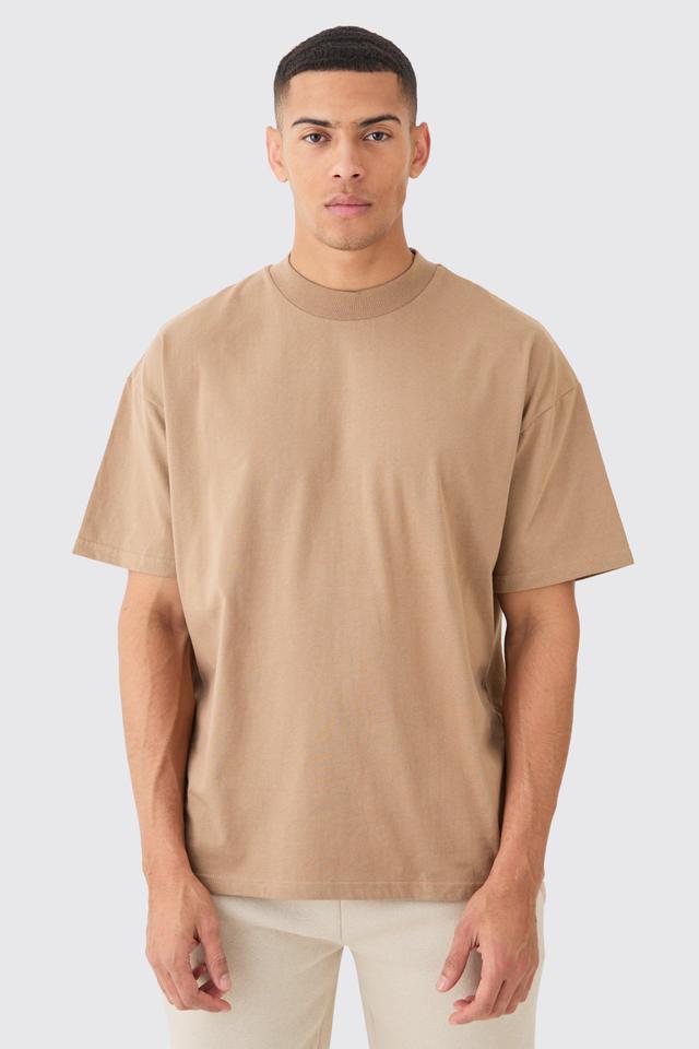 Mens Brown Oversized Extended Neck Heavyweight T-shirt, Brown Product Image