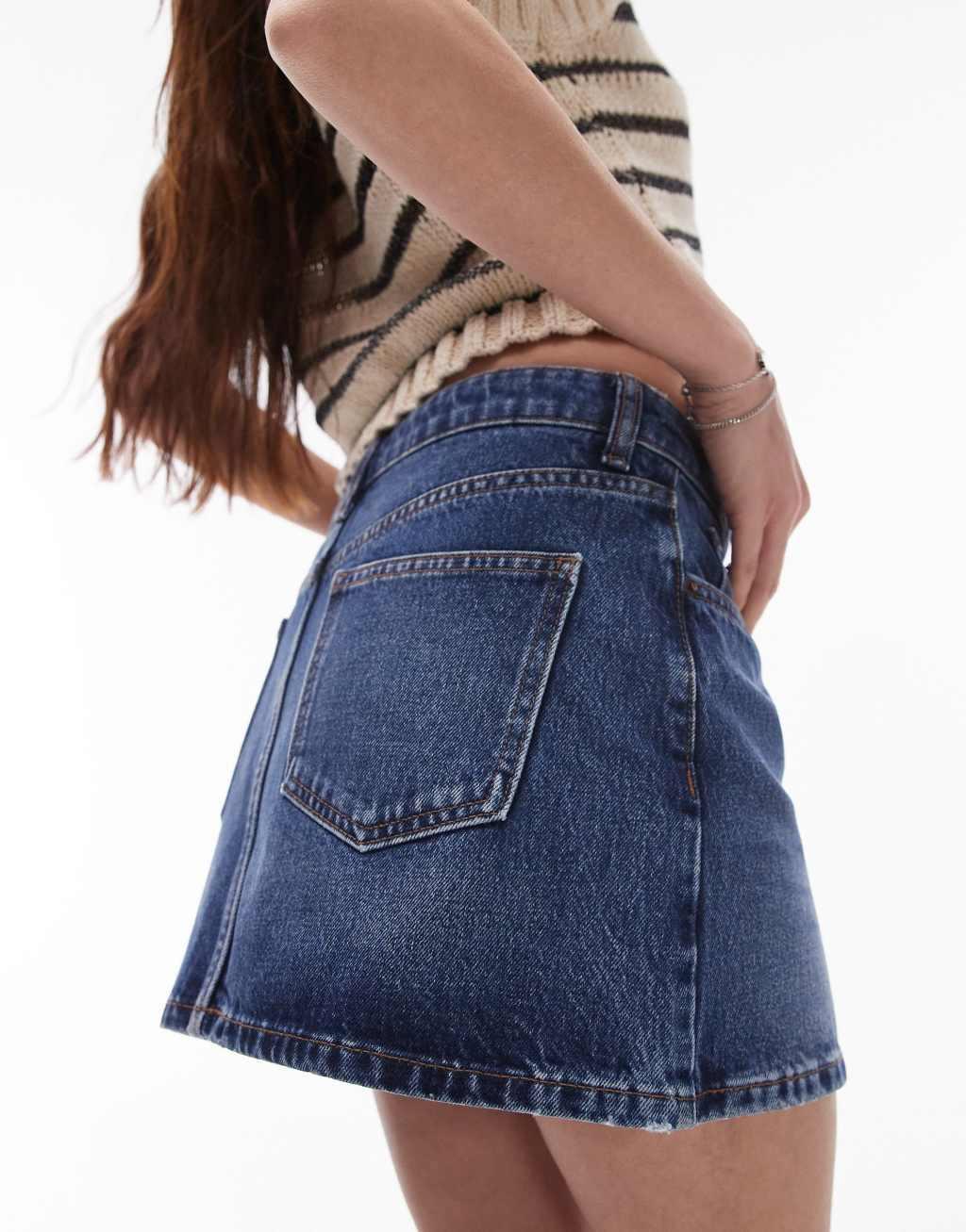 Topshop denim mini pelmet skirt in indigo Product Image