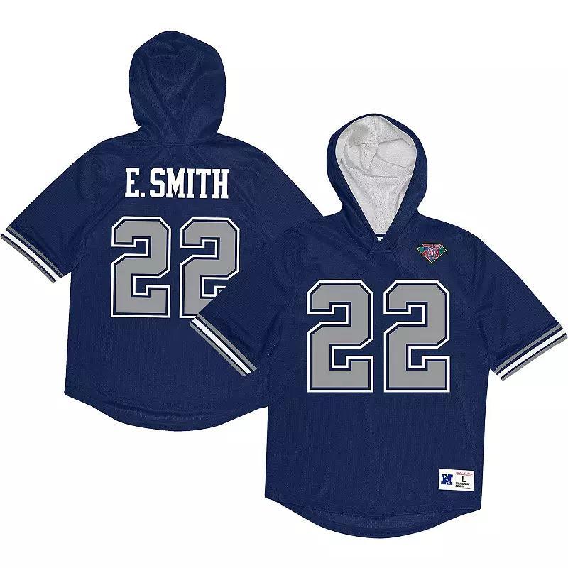 Mens Mitchell & Ness Emmitt Smith Navy Dallas Cowboys Retired Player Mesh Name and Number Hoodie T-shirt Product Image